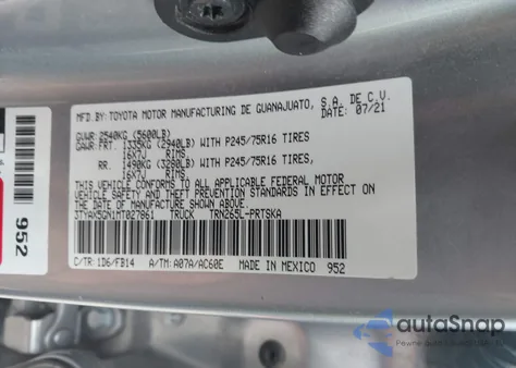 2021 Toyota Tacoma Sr from USA, damaged, VIN 3TYAX5GN1MT027861